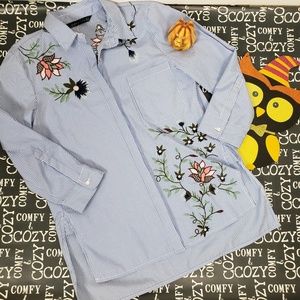 NWOT Zara | Mixed stripe embroidered floral top MD